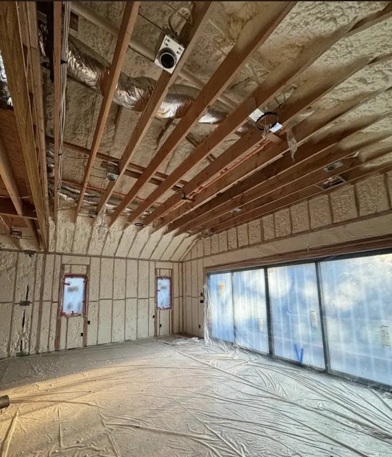 Interior walls and ceiling insulated with spray foam during new construction in Aloha